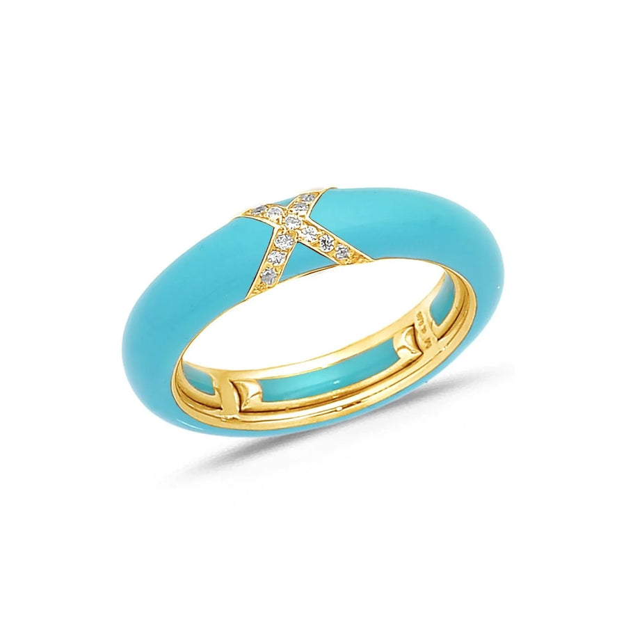 18K Gold Enamel and X Diamond Stretch Ring, 4.4 mm