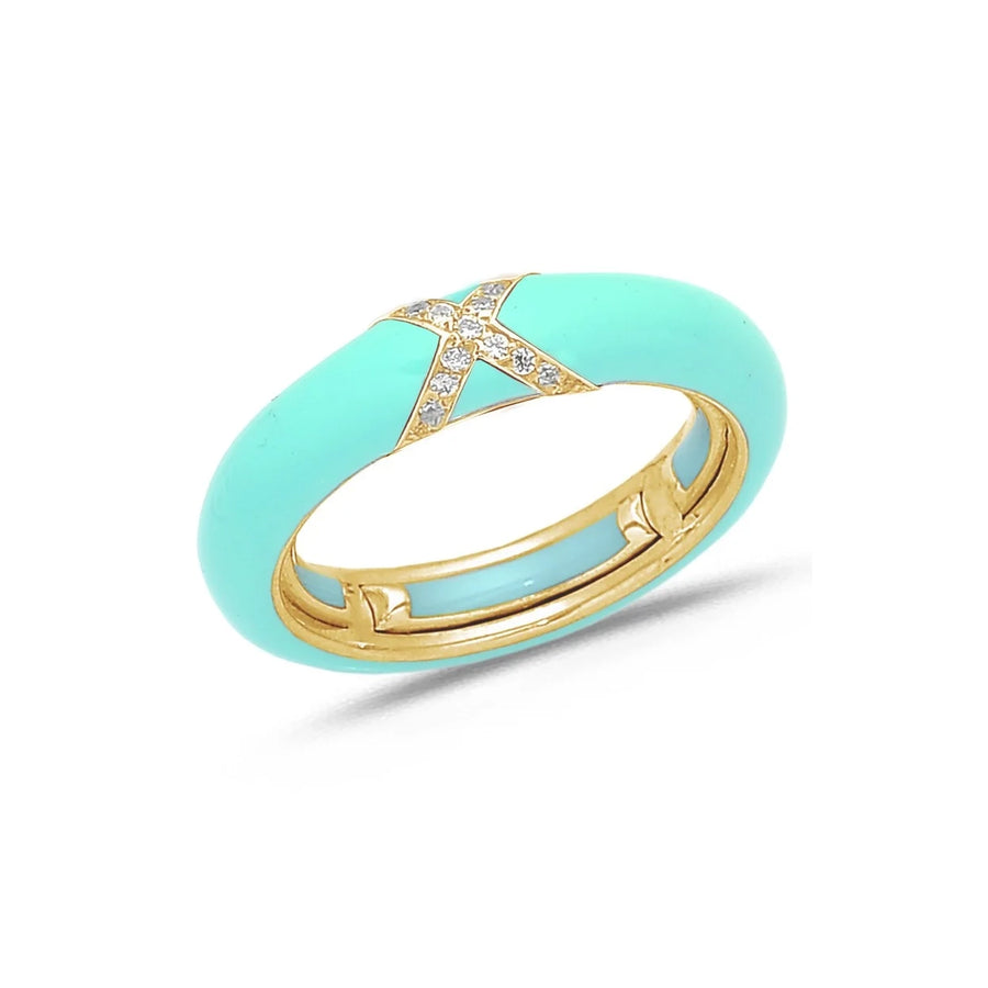 18K Gold Enamel and X Diamond Stretch Ring, 4.4 mm