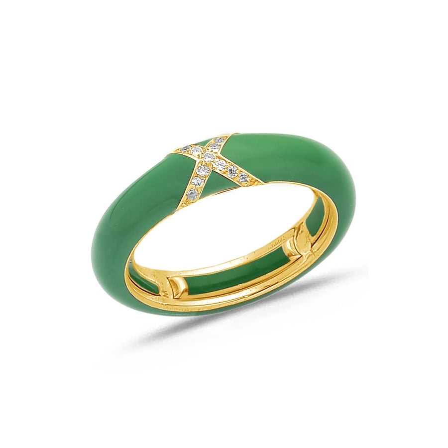 18K Gold Enamel and X Diamond Stretch Ring, 4.4 mm