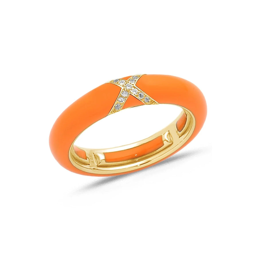 18K Gold Enamel and X Diamond Stretch Ring, 4.4 mm