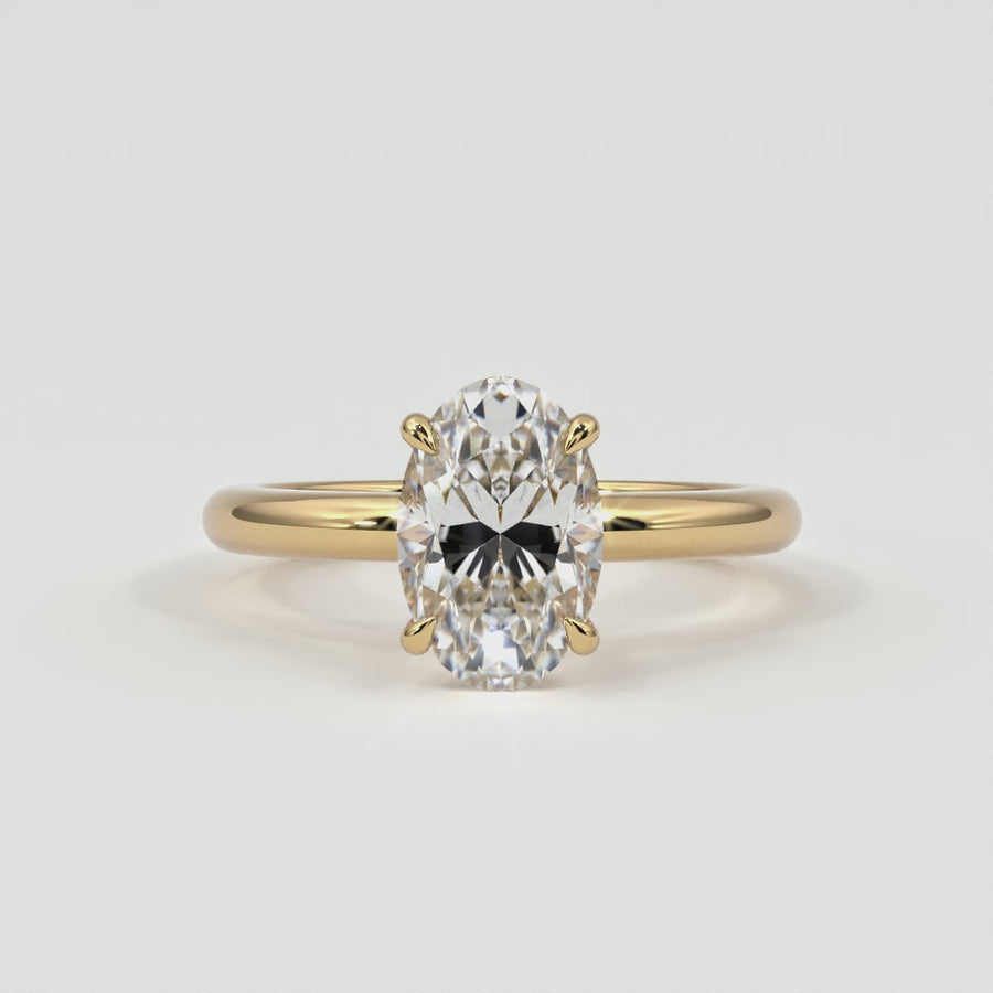 Oval Cut Pave Diamond Hidden Halo, Gold Band