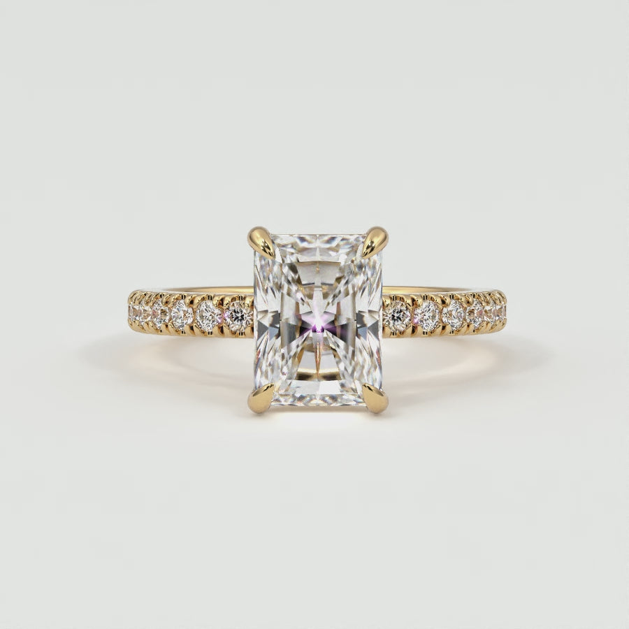 Radiant Cut Diamond Pave Band, Hidden Halo