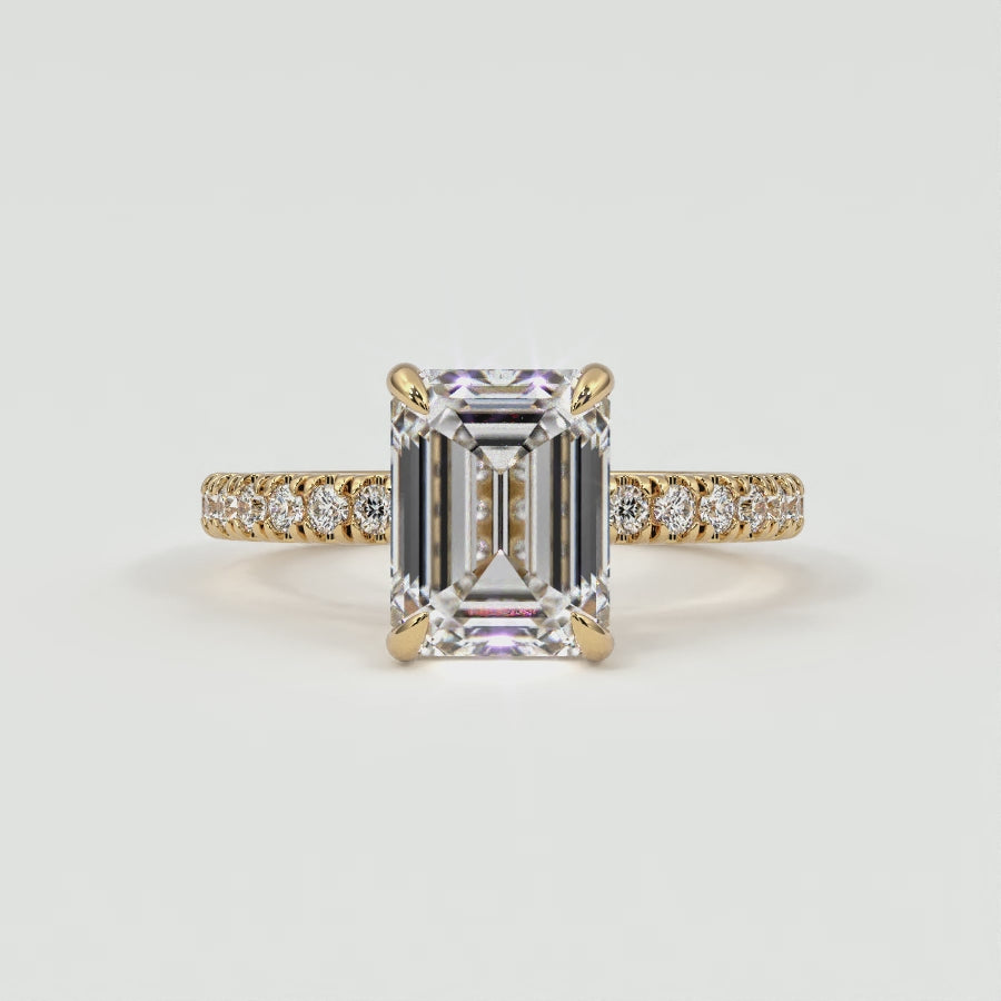 Emerald Cut Pave Diamond Single Row, Hidden Halo