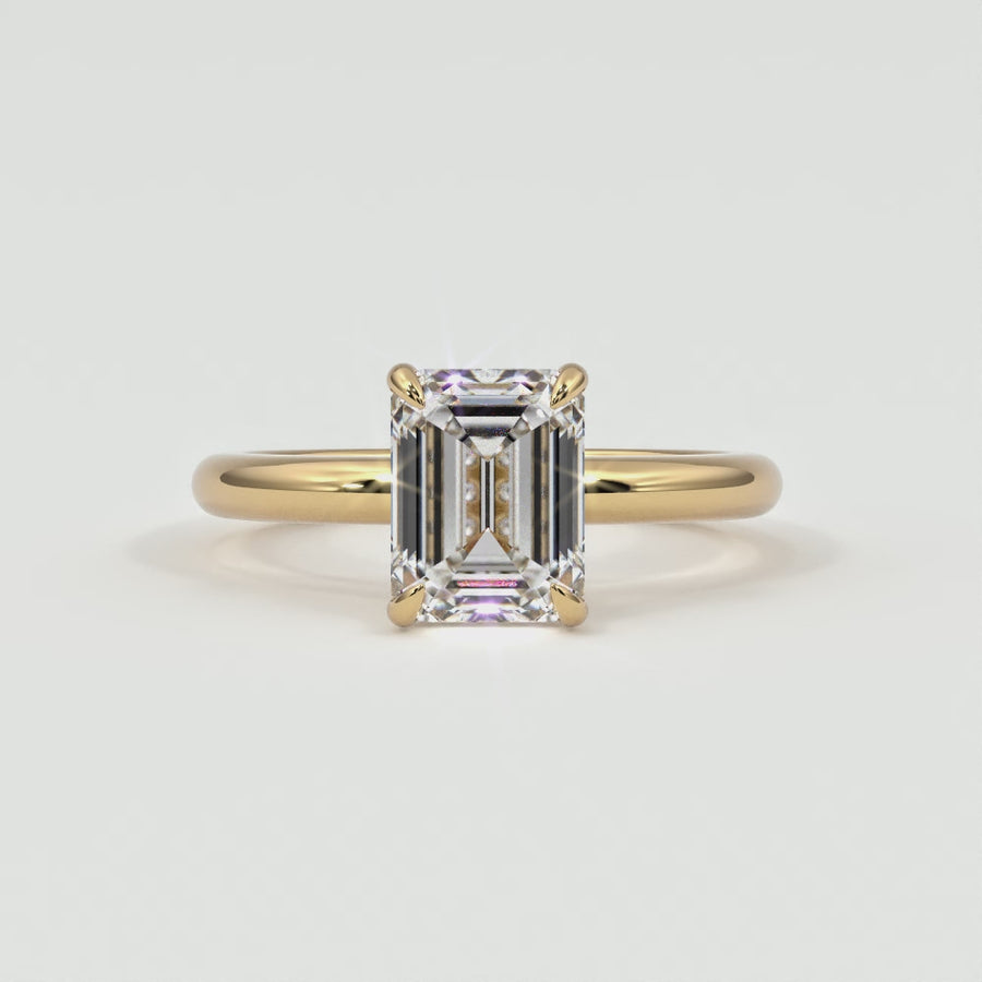 Emerald Cut Pave Diamond Hidden Halo, Gold Band