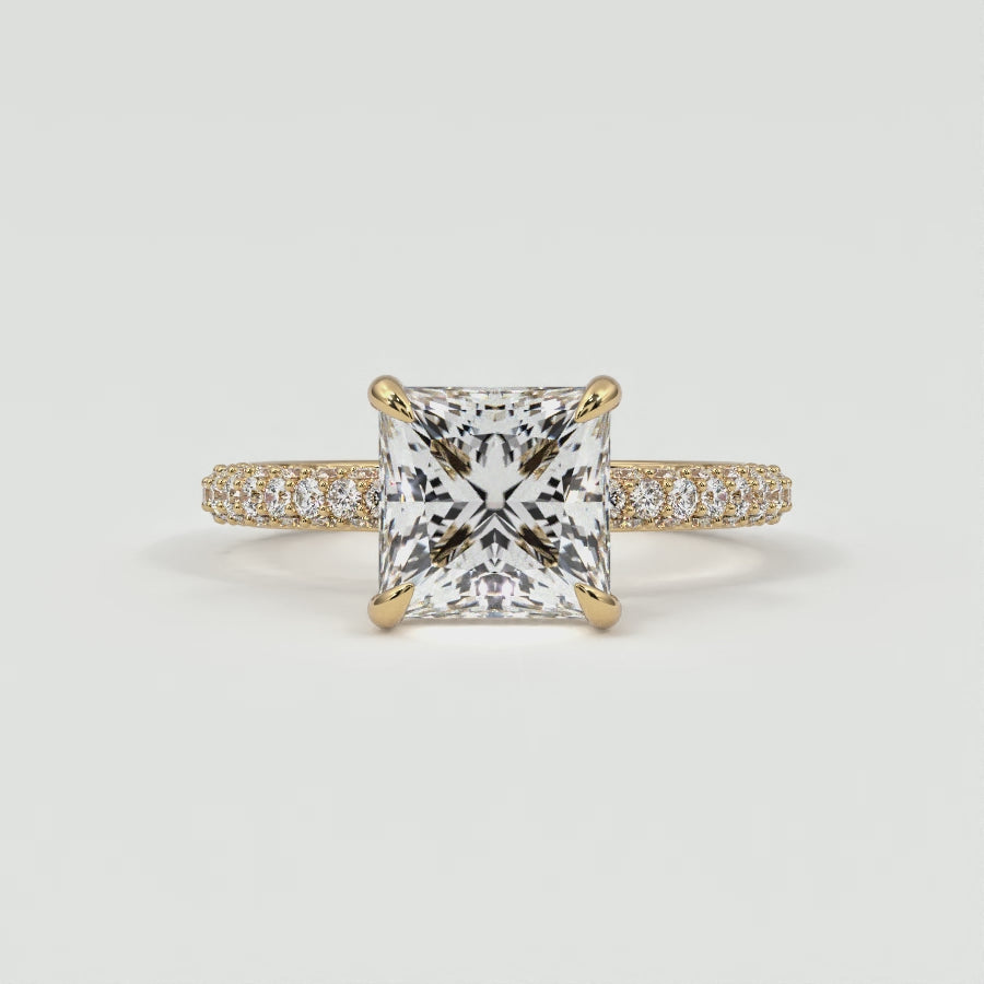 Princess Pave Diamond Hidden Halo Triple Row Band, 360