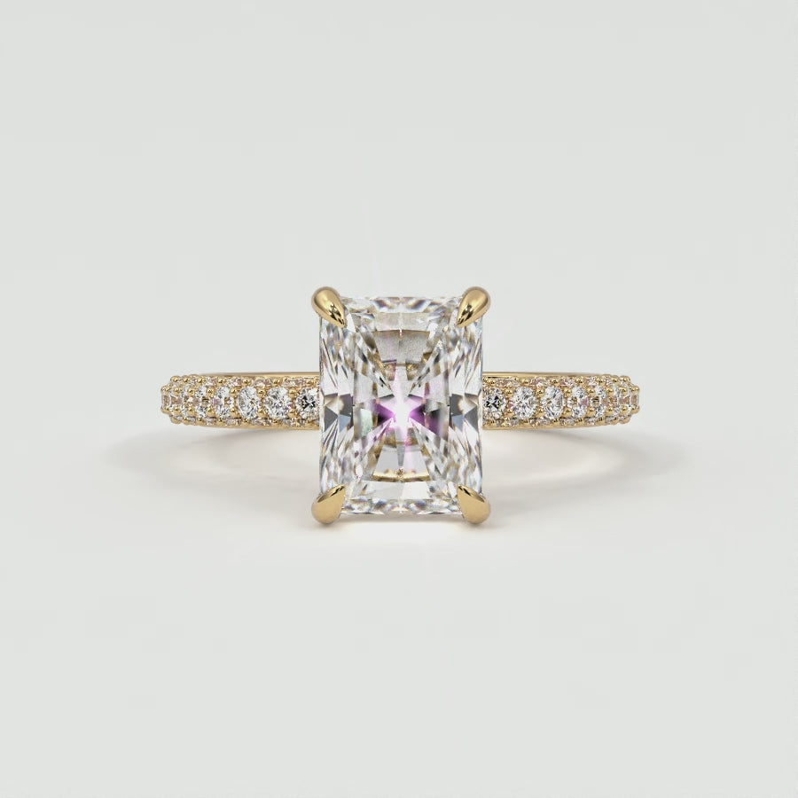 Radiant Cut Pave Diamond Hidden Halo Triple Row Band