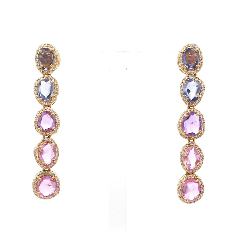 18K Rose Cut Sapphire Ombre and Diamond Drop Earrings