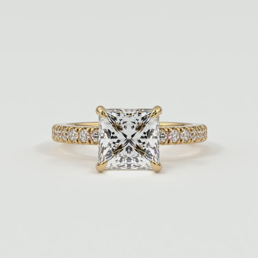 Princess Cut Pave Diamond Single Row, Hidden Halo