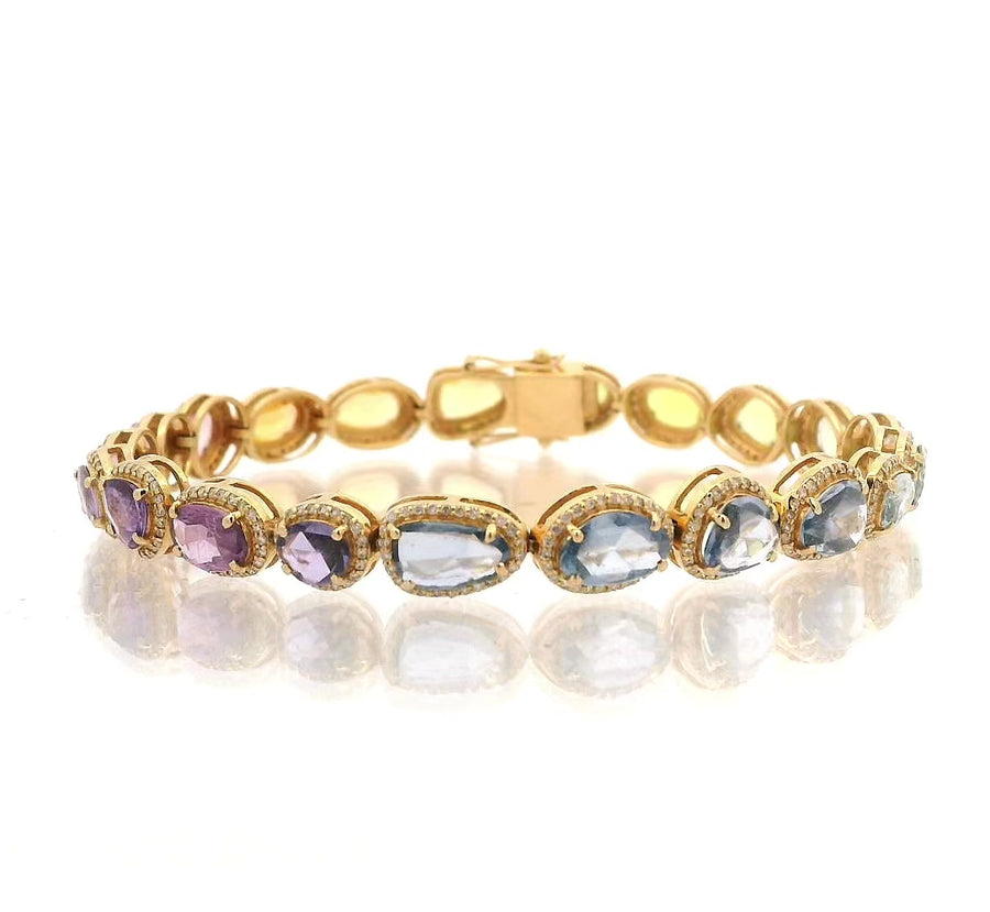 18K Gold Rainbow and Diamond Bracelet, Rose Cut