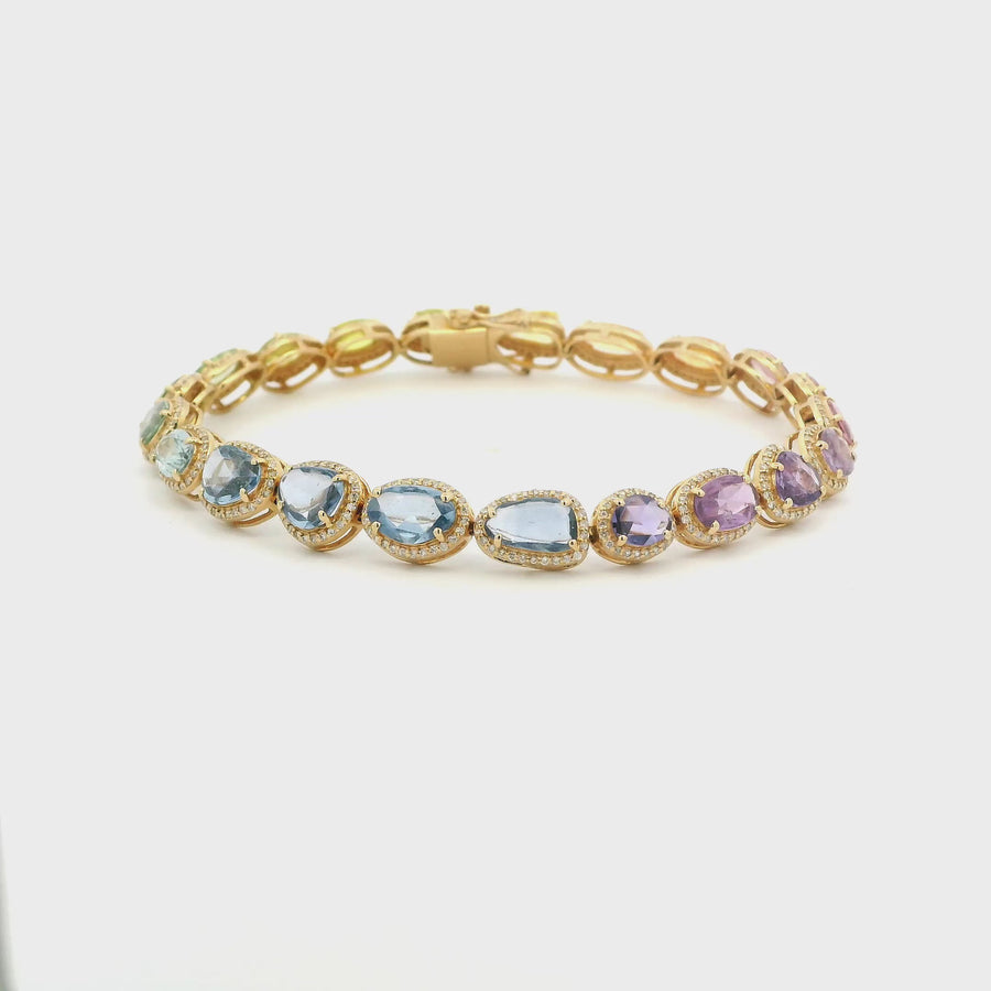 18K Gold Rainbow and Diamond Bracelet, Rose Cut