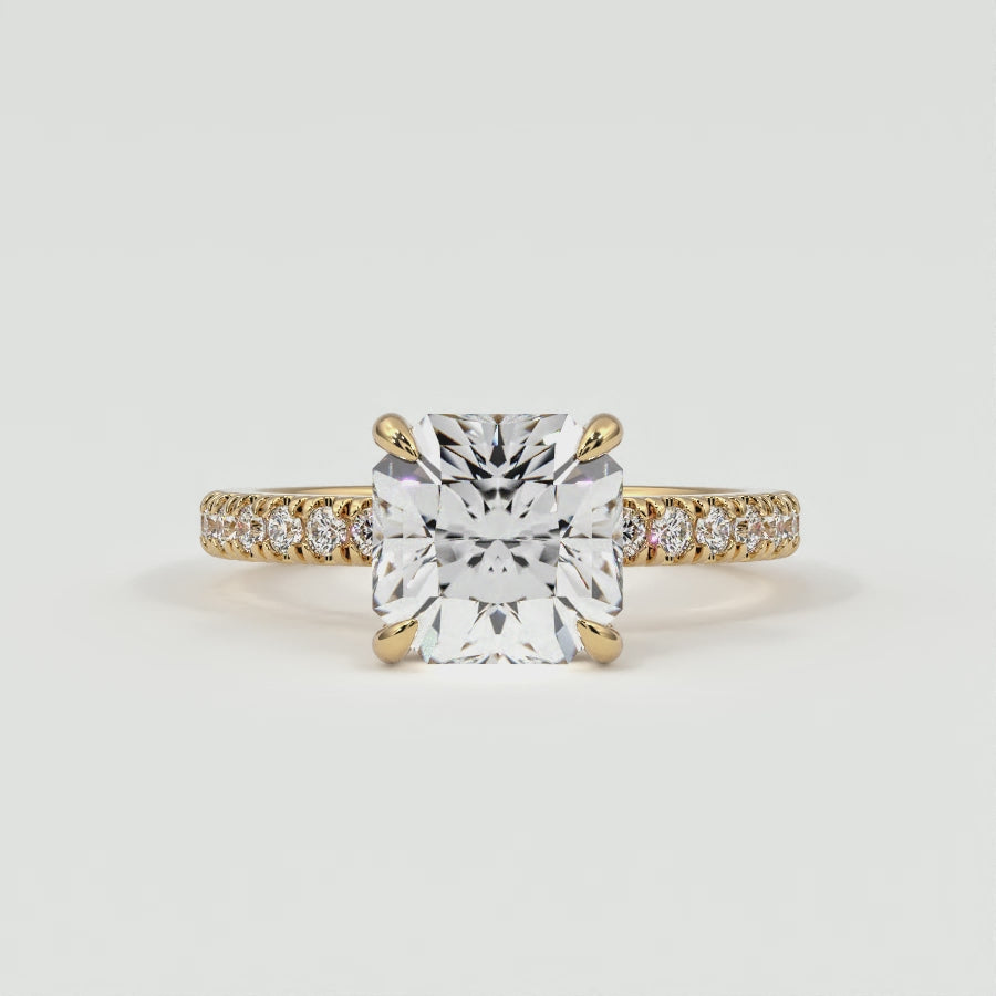 Square Radiant Diamond Pave Band, Hidden Halo