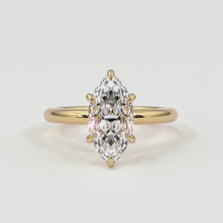 Marquise Cut Pave Diamond Hidden Halo, Gold Band