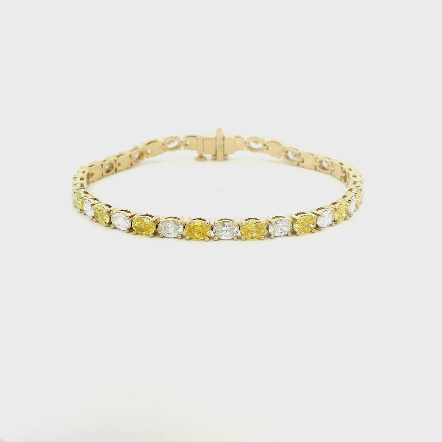 14K or 18K Gold East West Yellow and White Oval Diamond 8.76 carats Tennis Bracelet, Lab Grown