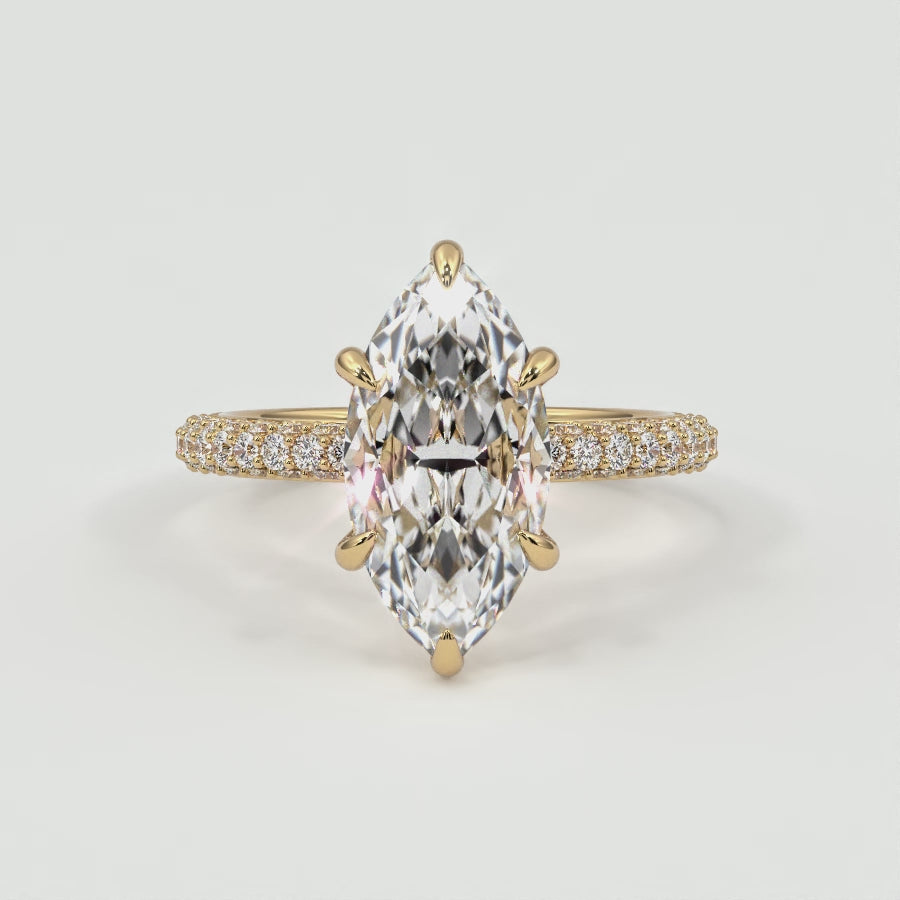 Marquise Cut Pave Diamond Hidden Halo Triple Row Band