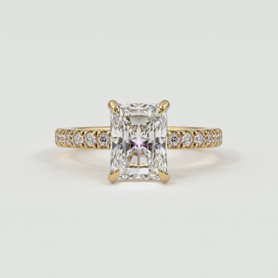 Radiant Cut Pave Diamond Single Row, Hidden Halo