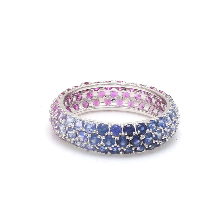 14K or 18K Gold Pave Blue Pink Ombre Eternity Band