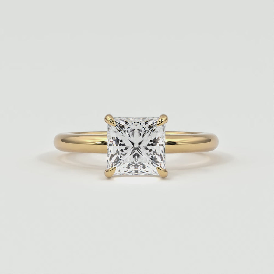 Princess Cut Pave Diamond Hidden Halo, Gold Band