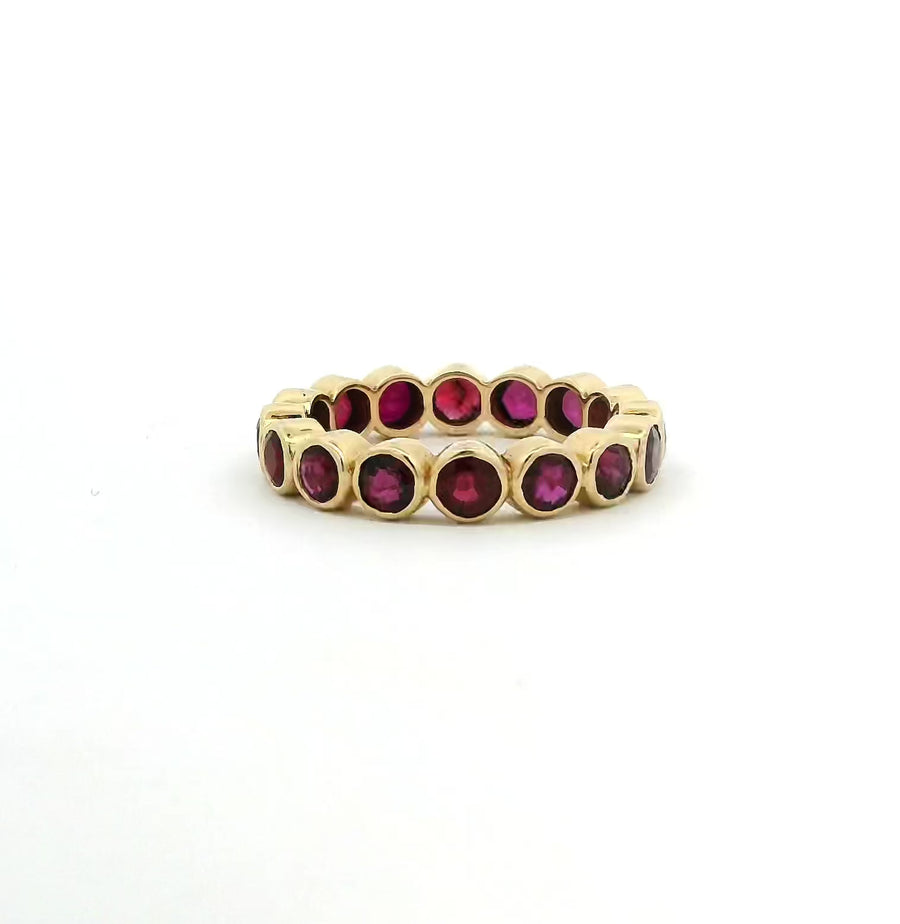 14K & 18K Gold Ruby Sapphire Round Bezel Set Eternity Band