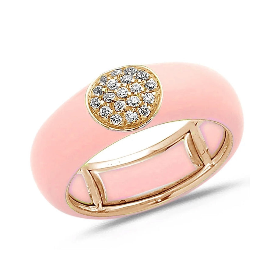 18K Gold Enamel Circle Pave Diamond Stretch Ring, 8.26 mm