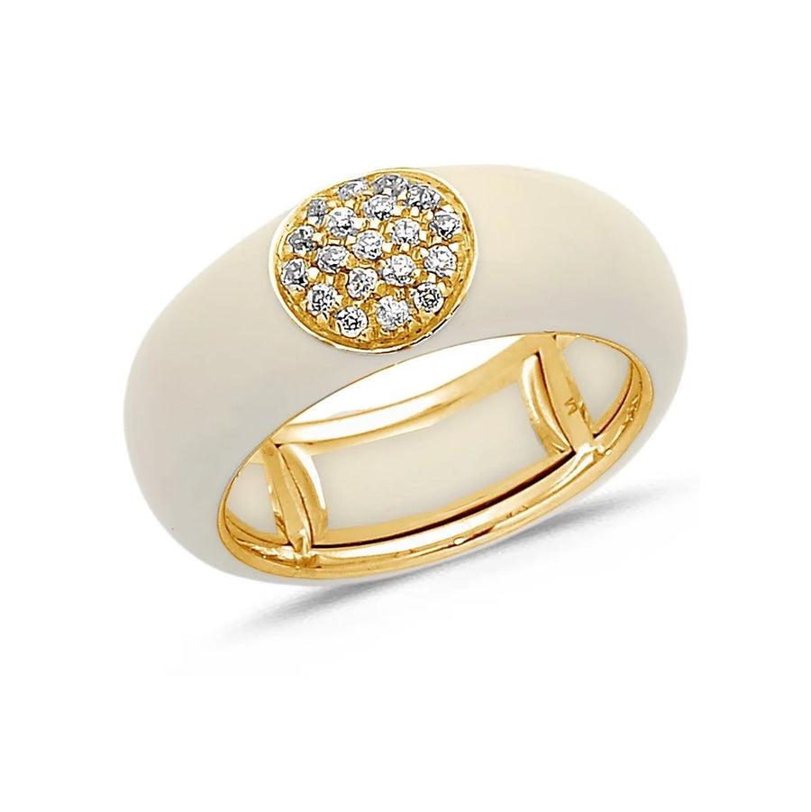 18K Gold Enamel Circle Pave Diamond Stretch Ring, 8.26 mm