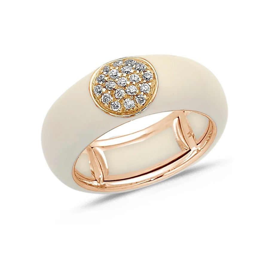 18K Gold Enamel Circle Pave Diamond Stretch Ring, 8.26 mm