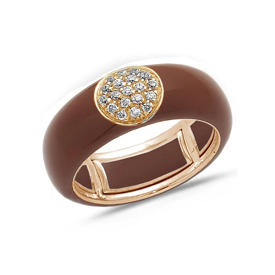 18K Gold Enamel Circle Pave Diamond Stretch Ring, 8.26 mm