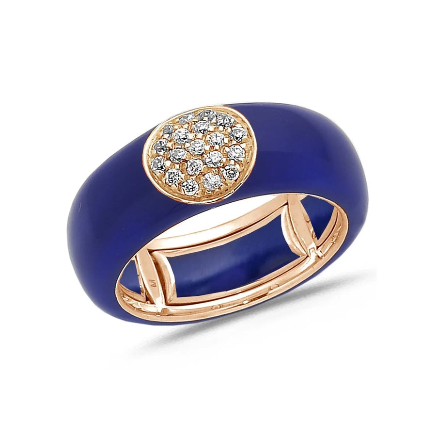 18K Gold Enamel Circle Pave Diamond Stretch Ring, 8.26 mm