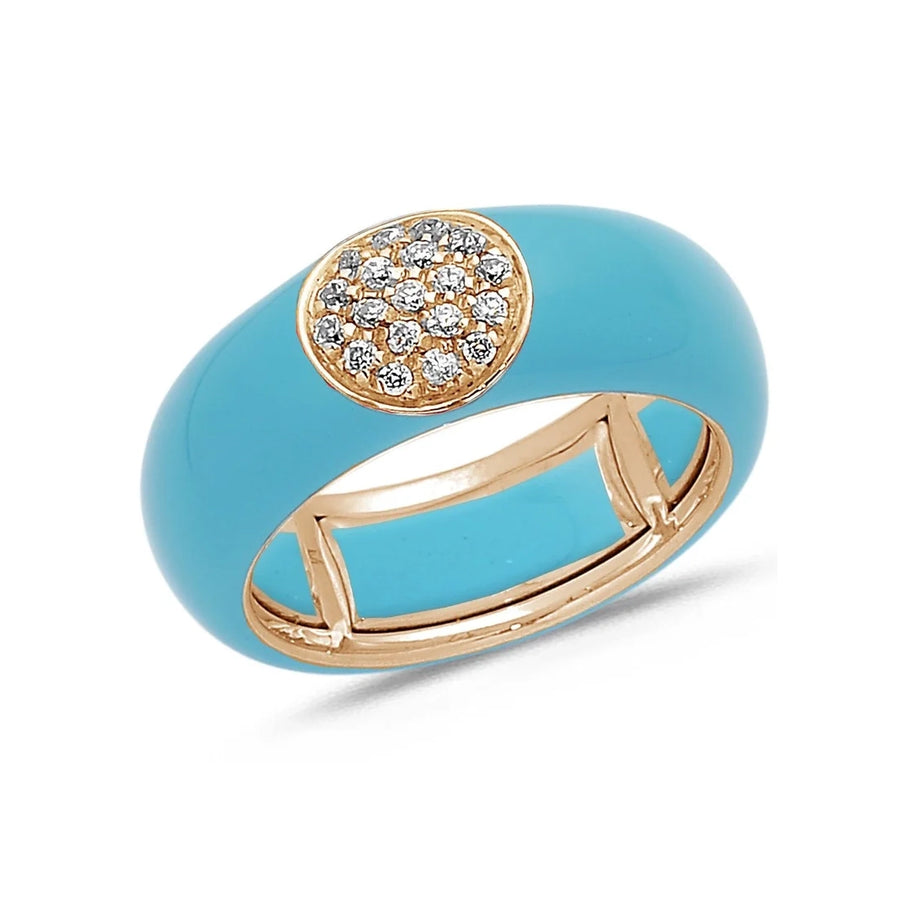 18K Gold Enamel Circle Pave Diamond Stretch Ring, 8.26 mm