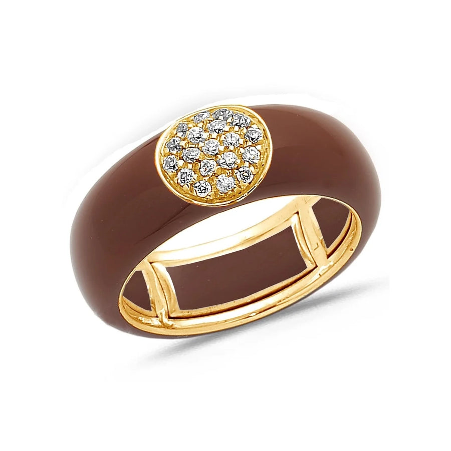 18K Gold Enamel Circle Pave Diamond Stretch Ring, 8.26 mm