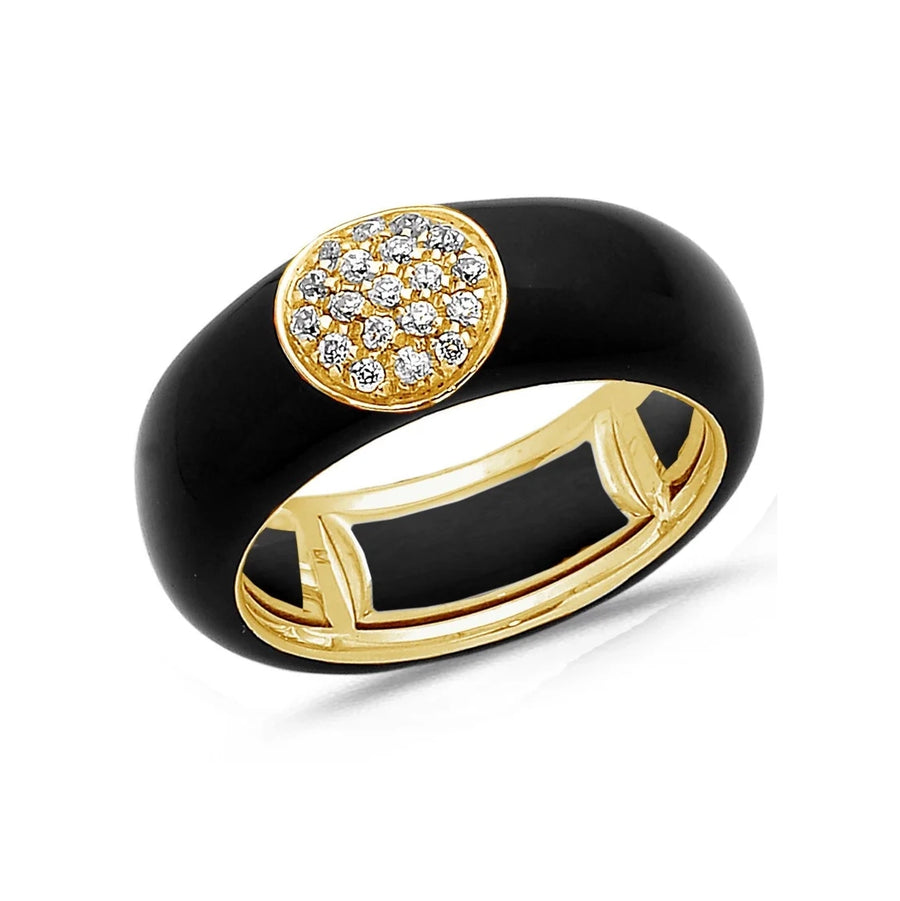 18K Gold Enamel Circle Pave Diamond Stretch Ring, 8.26 mm