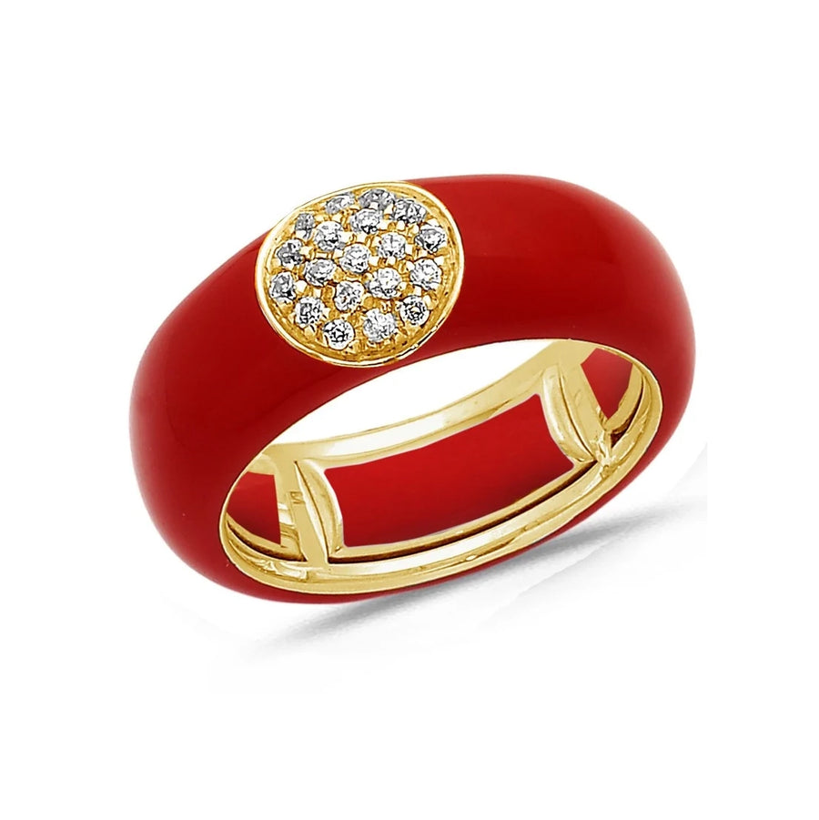 18K Gold Enamel Circle Pave Diamond Stretch Ring, 8.26 mm