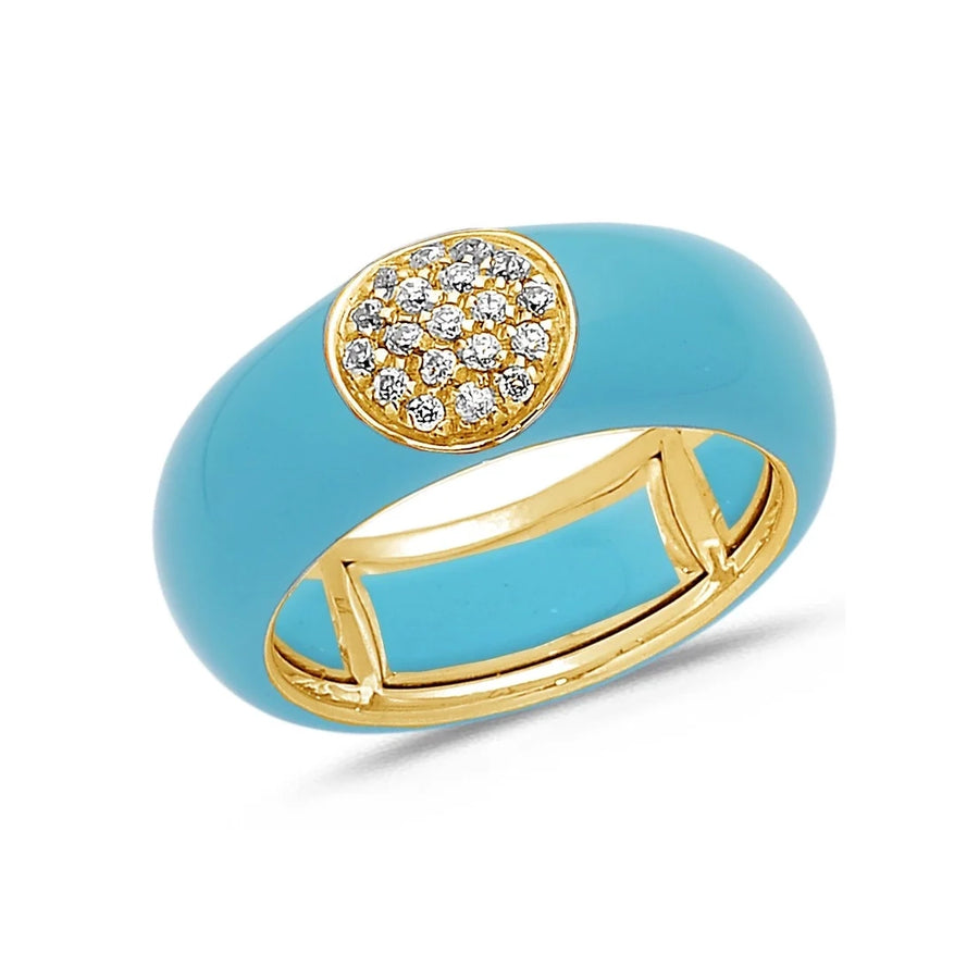 18K Gold Enamel Circle Pave Diamond Stretch Ring, 8.26 mm