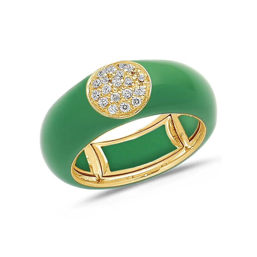 18K Gold Enamel Circle Pave Diamond Stretch Ring, 8.26 mm