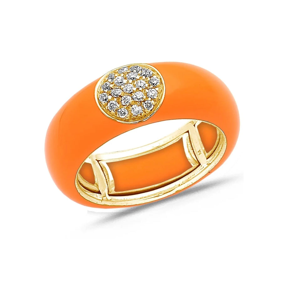 18K Gold Enamel Circle Pave Diamond Stretch Ring, 8.26 mm