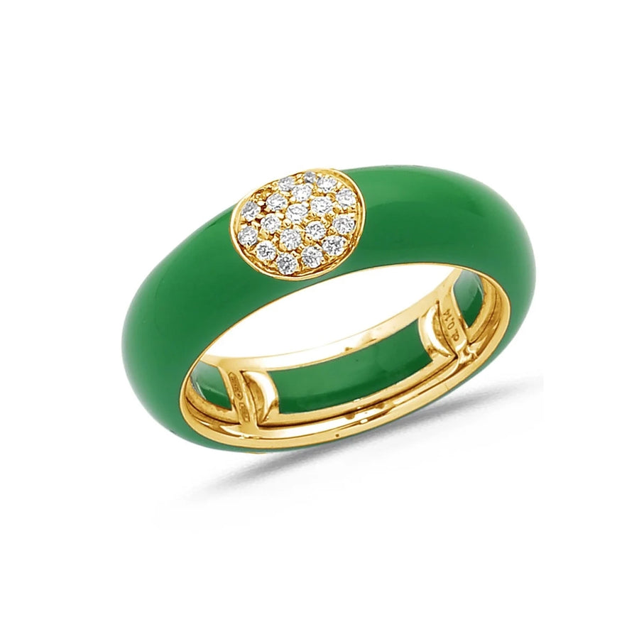 18K Gold Enamel and Round Pave Diamond Stretch Ring, 6.10 mm