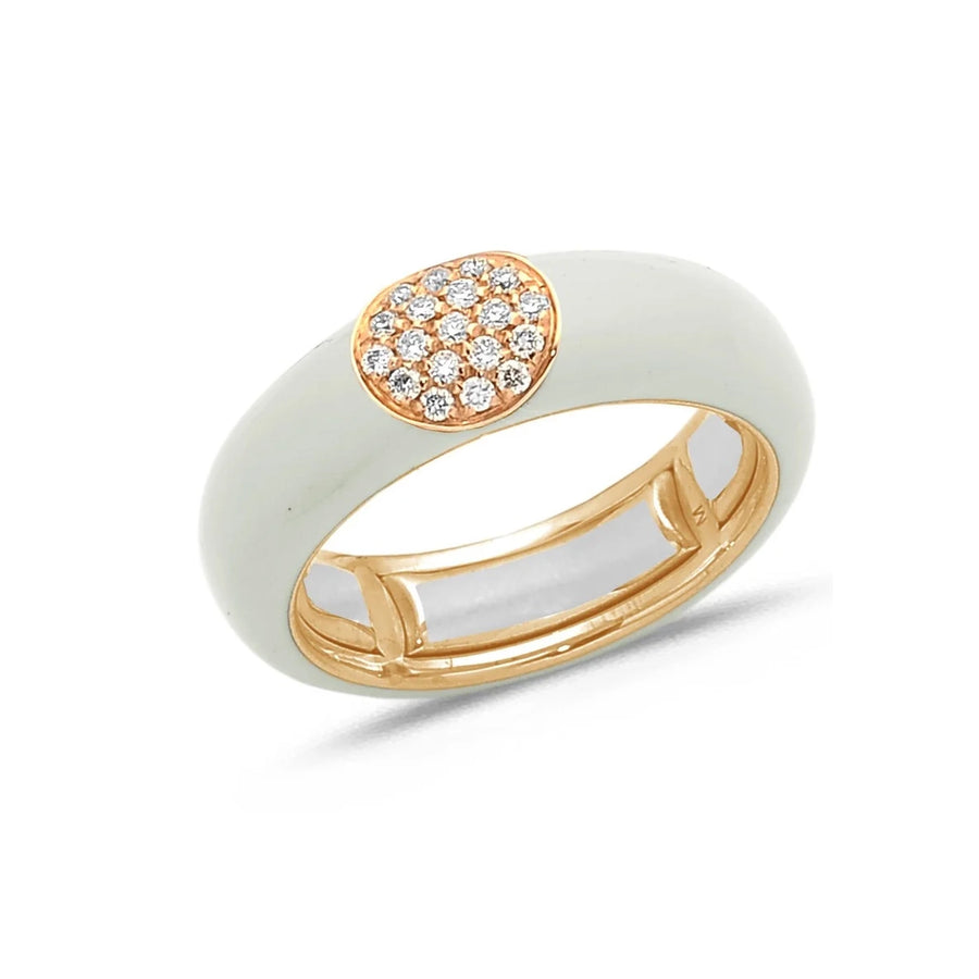 18K Gold Enamel and Round Pave Diamond Stretch Ring, 6.10 mm