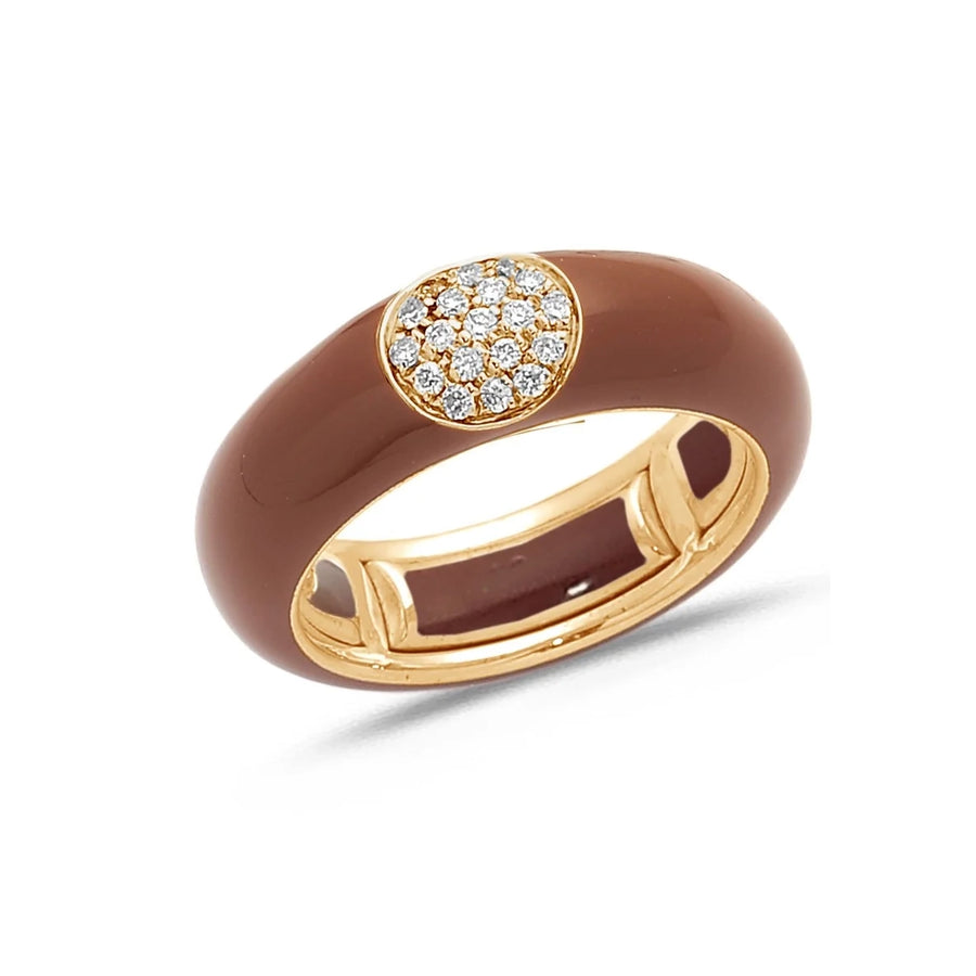 18K Gold Enamel and Round Pave Diamond Stretch Ring, 6.10 mm