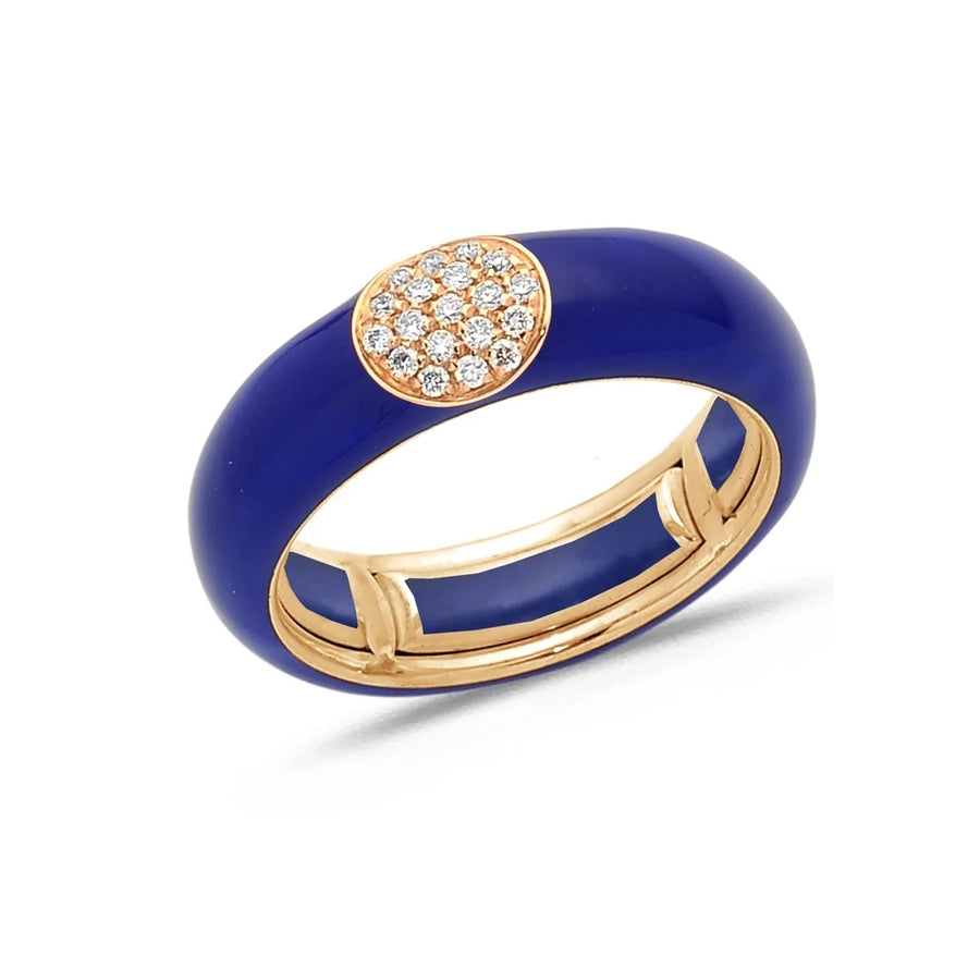 18K Gold Enamel and Round Pave Diamond Stretch Ring, 6.10 mm