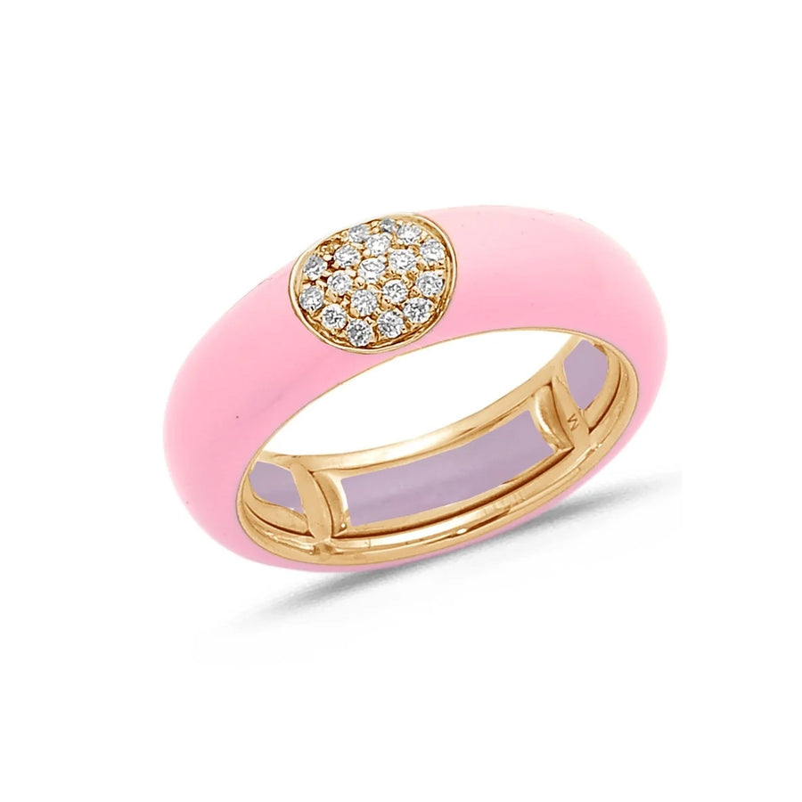 18K Gold Enamel and Round Pave Diamond Stretch Ring, 6.10 mm