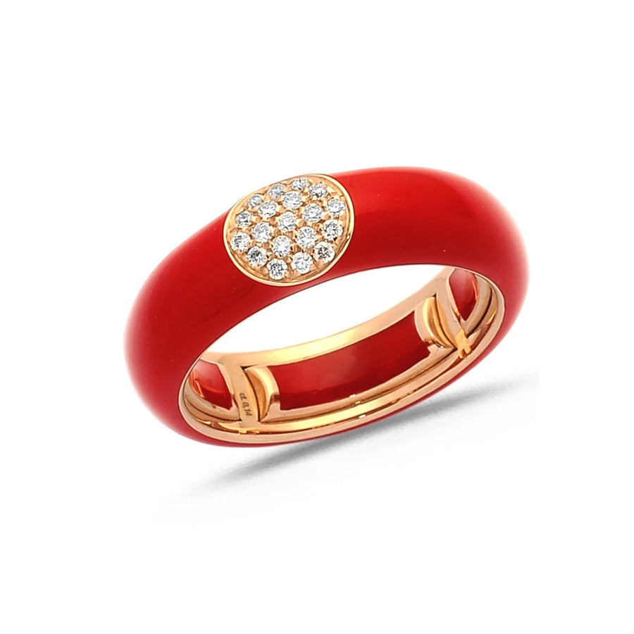 18K Gold Enamel and Round Pave Diamond Stretch Ring, 6.10 mm