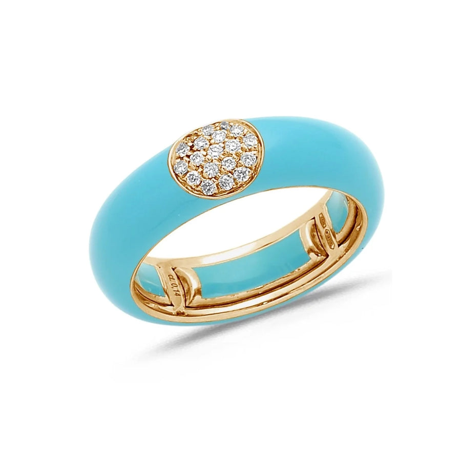 18K Gold Enamel and Round Pave Diamond Stretch Ring, 6.10 mm