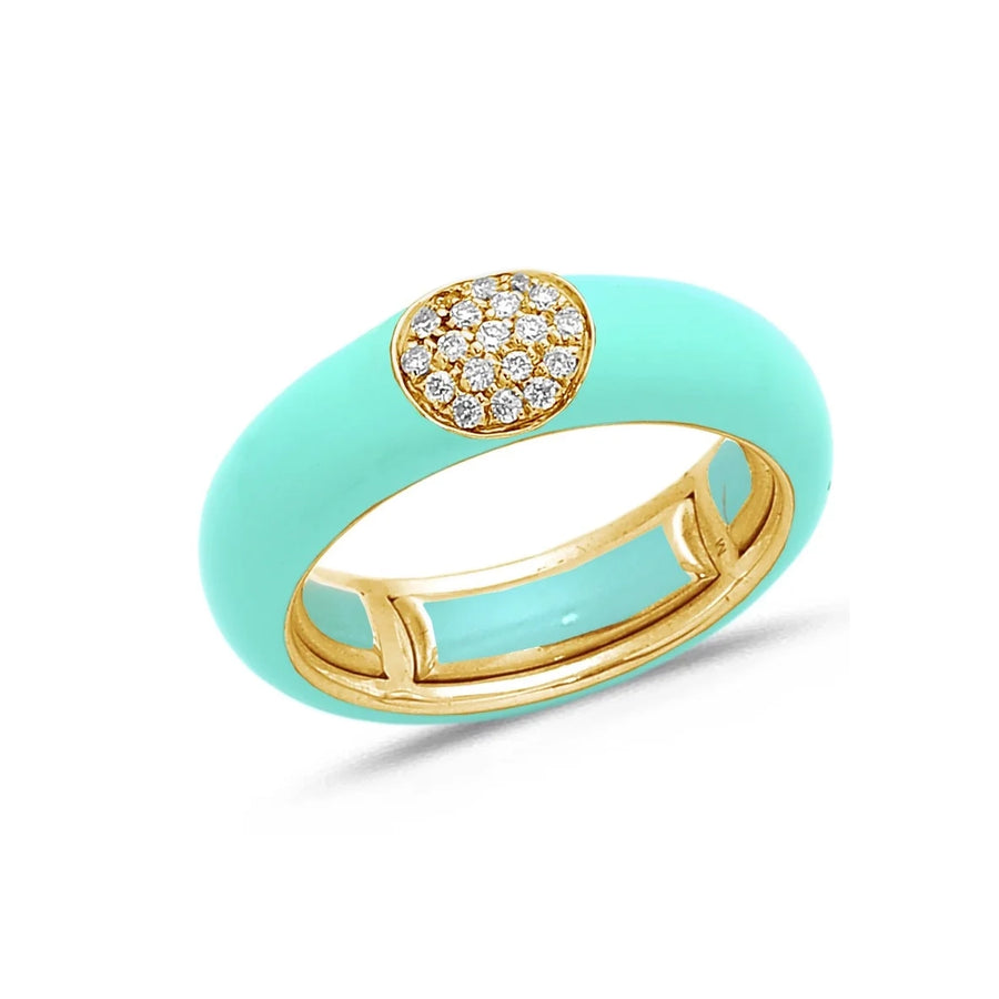 18K Gold Enamel and Round Pave Diamond Stretch Ring, 6.10 mm