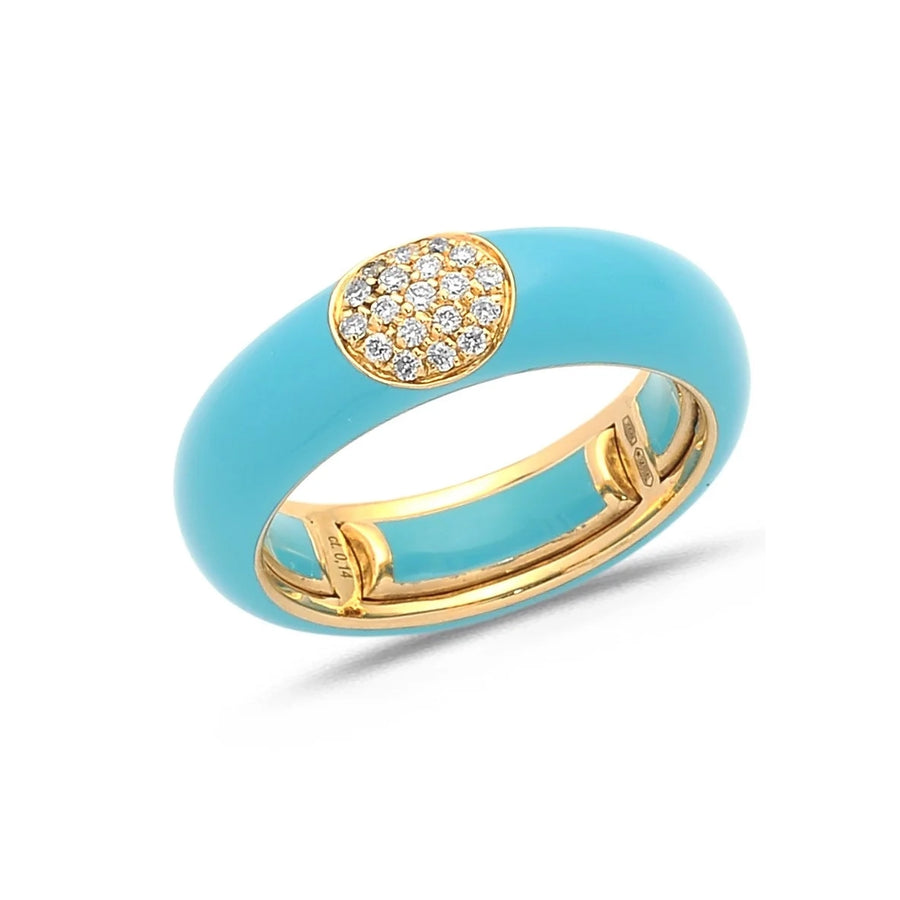 18K Gold Enamel and Round Pave Diamond Stretch Ring, 6.10 mm