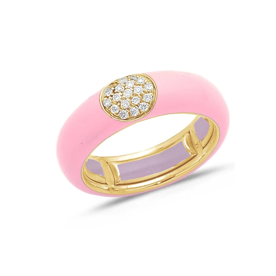 18K Gold Enamel and Round Pave Diamond Stretch Ring, 6.10 mm