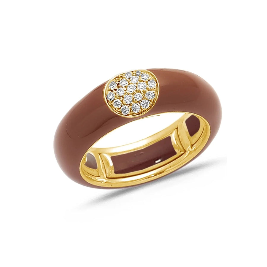 18K Gold Enamel and Round Pave Diamond Stretch Ring, 6.10 mm