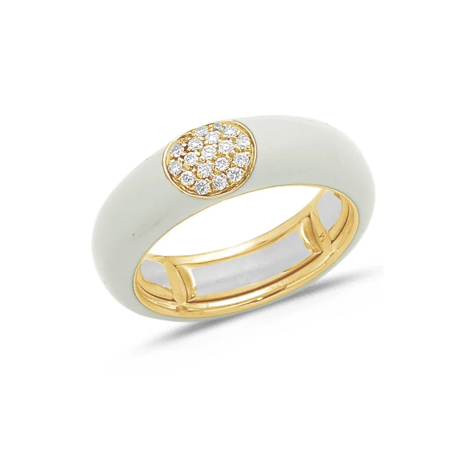 18K Gold Enamel and Round Pave Diamond Stretch Ring, 6.10 mm