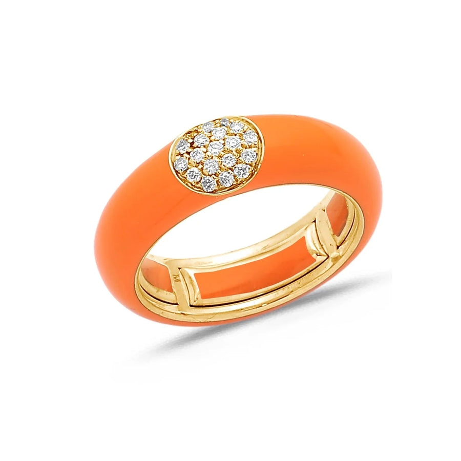 18K Gold Enamel and Round Pave Diamond Stretch Ring, 6.10 mm