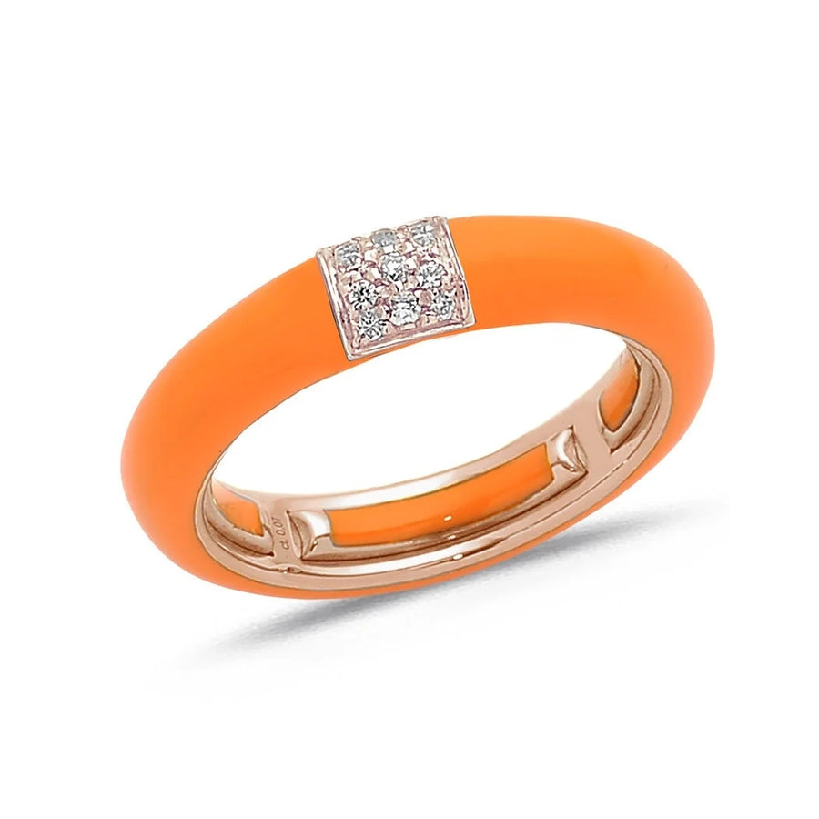 18K Gold Enamel and Square Pave Diamond Stretch Ring, 4.4 mm