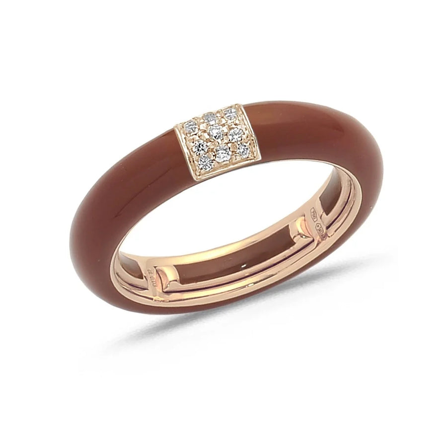 18K Gold Enamel and Square Pave Diamond Stretch Ring, 4.4 mm