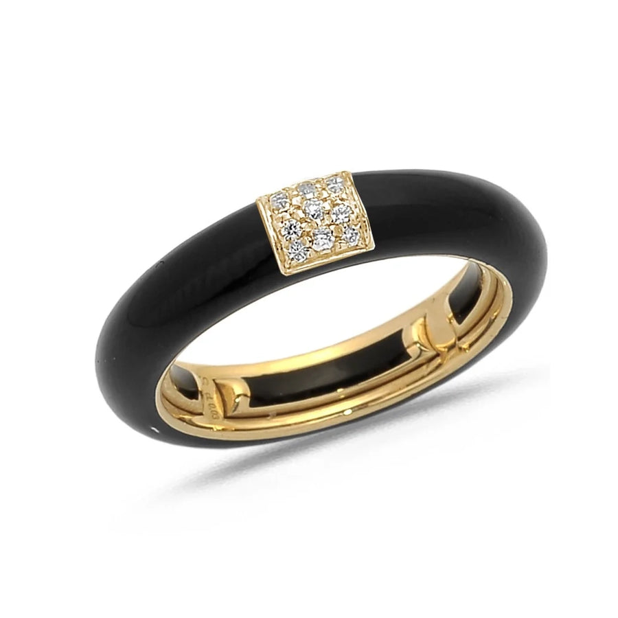 18K Gold Enamel and Square Pave Diamond Stretch Ring, 4.4 mm